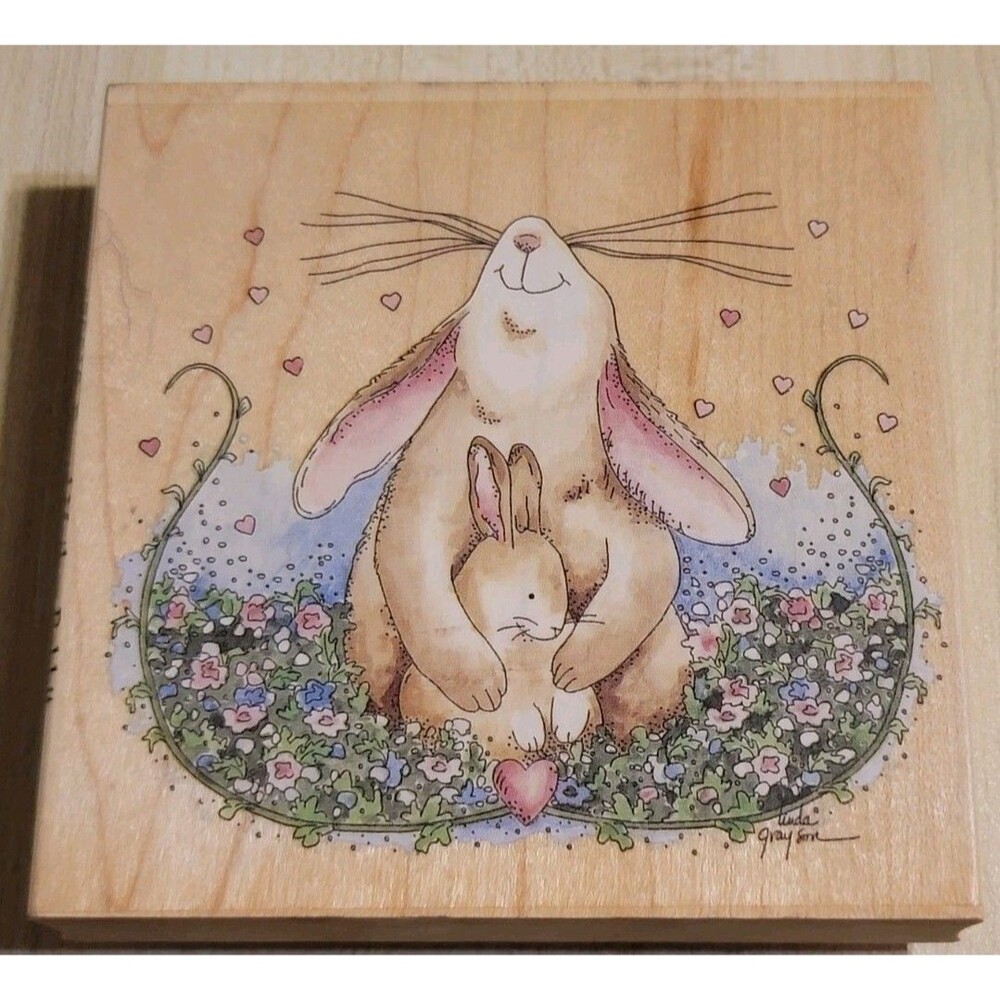Stamps Happen Proud Mogher Rabbit Easter Spring Wood Stamp 70010